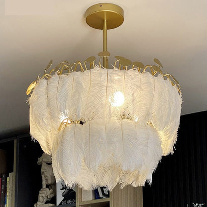 Contemporary Creative Round Double Layer Leaf Feather Iron 1/3 Light Chandelier For Living Room