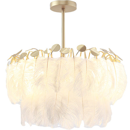 Contemporary Creative Round Double Layer Leaf Feather Iron 1/3 Light Chandelier For Living Room