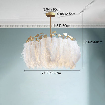 Contemporary Creative Round Double Layer Leaf Feather Iron 1/3 Light Chandelier For Living Room