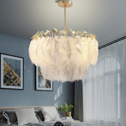 Contemporary Creative Round Double Layer Leaf Feather Iron 1/3 Light Chandelier For Living Room