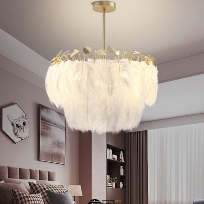 Contemporary Creative Round Double Layer Leaf Feather Iron 1/3 Light Chandelier For Living Room