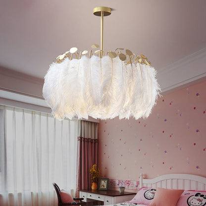 Contemporary Creative Round Double Layer Leaf Feather Iron 1/3 Light Chandelier For Living Room