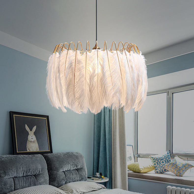 Contemporary Creative Round Double Layer Leaf Feather Iron 1/3 Light Chandelier For Living Room