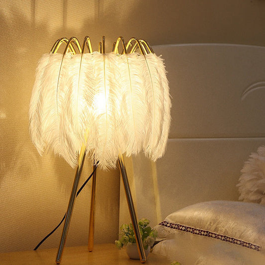 Contemporary Scandinavian Round Triangle Support Feather Iron 1-Light Table Lamp For Living Room