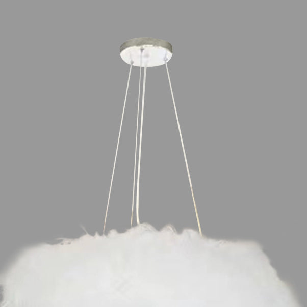 Contemporary Creative Cream Feather Round Goose Wool Crystal Metal 1-Light Chandelier For Living Room