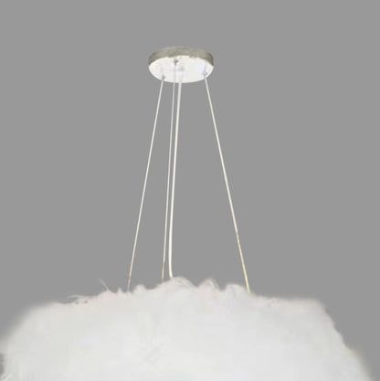 Contemporary Creative Cream Feather Round Goose Wool Crystal Metal 1-Light Chandelier For Living Room