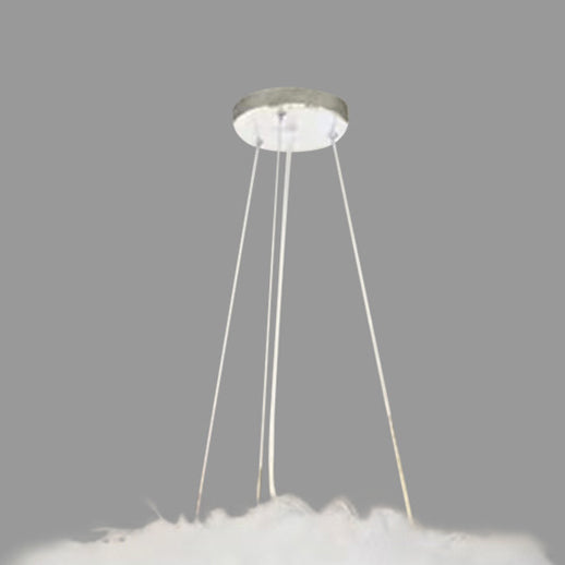 Contemporary Creative Cream Feather Round Goose Wool Crystal Metal 1-Light Chandelier For Living Room