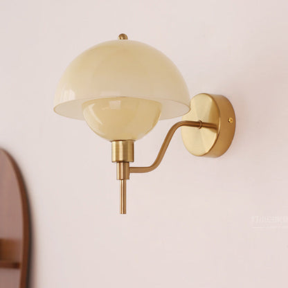 Traditional French Round Mushroom Shape Glass Acrylic Iron 1-Light Wall Sconce Lamp For Living Room