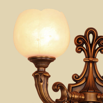 Traditional Vintage Pod Patterned Marble Brass 2-Light Wall Sconce Lamp For Living Room