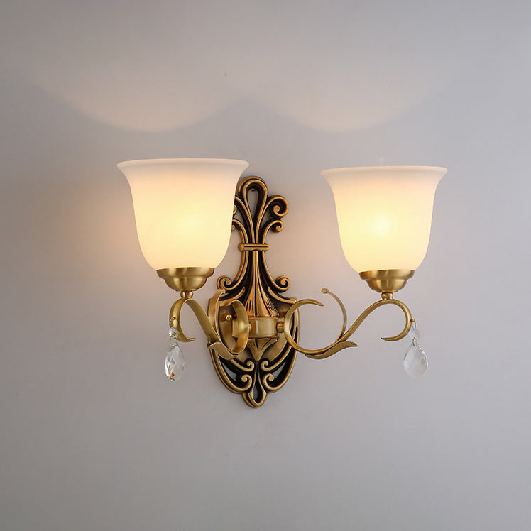 Traditional Vintage Round Leaf Floral Glass Copper 1/2 Light Wall Sconce Lamp For Living Room