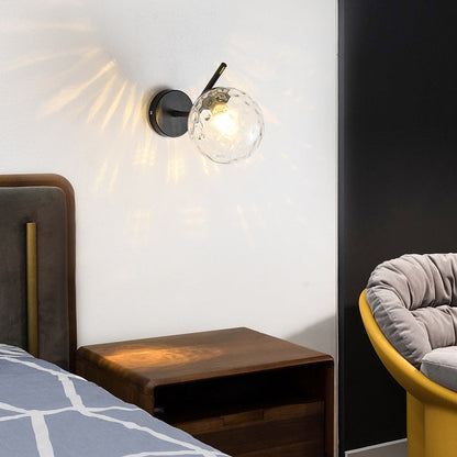 Contemporary Creative Round Orb Water Patterned Glass Iron 1-Light Wall Sconce Lamp For Living Room