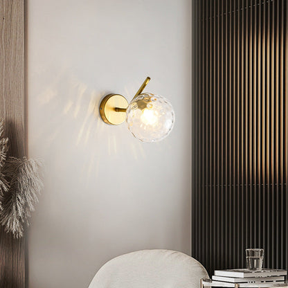 Contemporary Creative Round Orb Water Patterned Glass Iron 1-Light Wall Sconce Lamp For Living Room