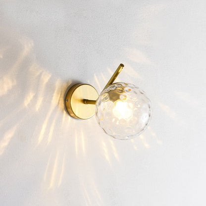 Contemporary Creative Round Orb Water Patterned Glass Iron 1-Light Wall Sconce Lamp For Living Room