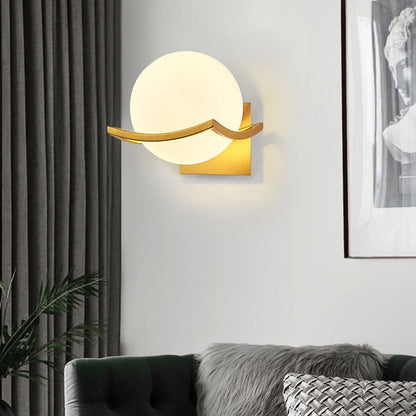 Contemporary Scandinavian Orb Watermarked Glass Hardware 1-Light Wall Sconce Lamp For Living Room