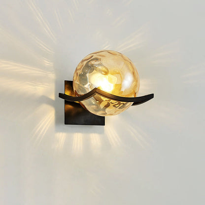 Contemporary Scandinavian Orb Watermarked Glass Hardware 1-Light Wall Sconce Lamp For Living Room