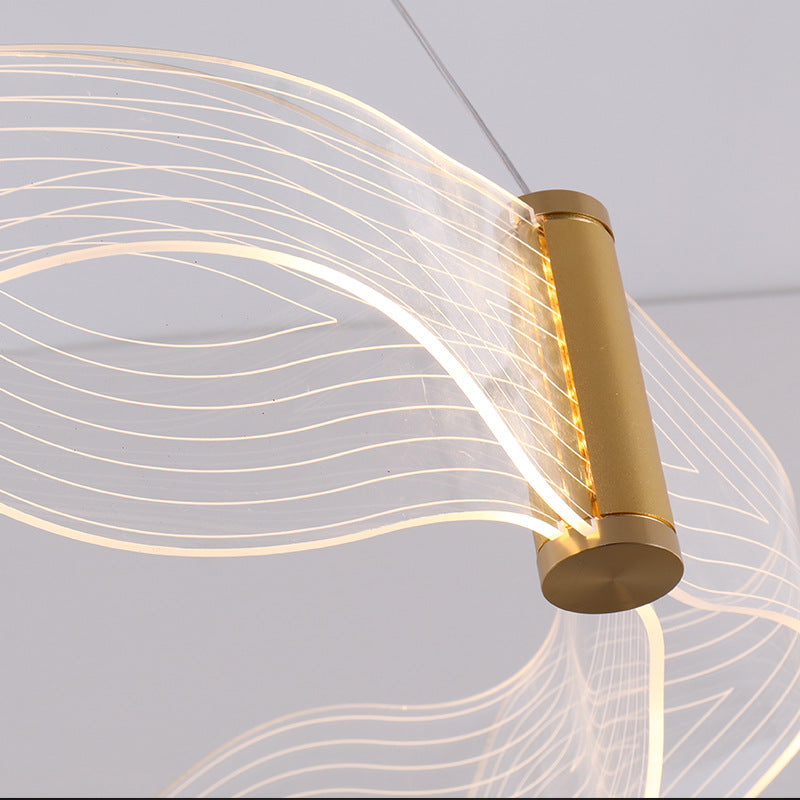 Modern Luxury Waves Round Acrylic Iron LED Chandelier Island Light For Living Room