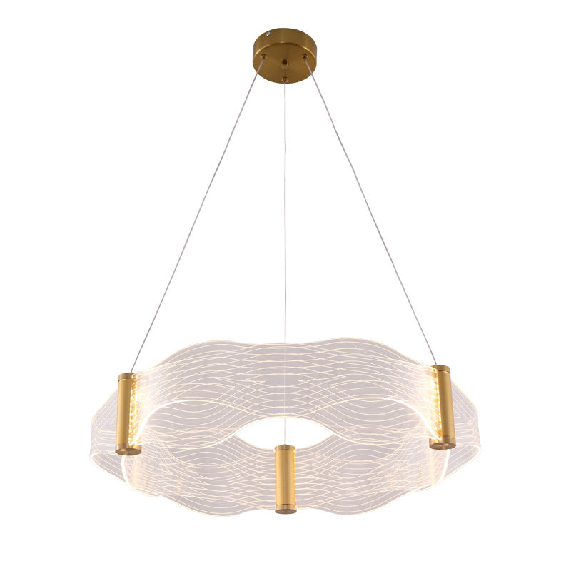 Modern Luxury Waves Round Acrylic Iron LED Chandelier Island Light For Living Room