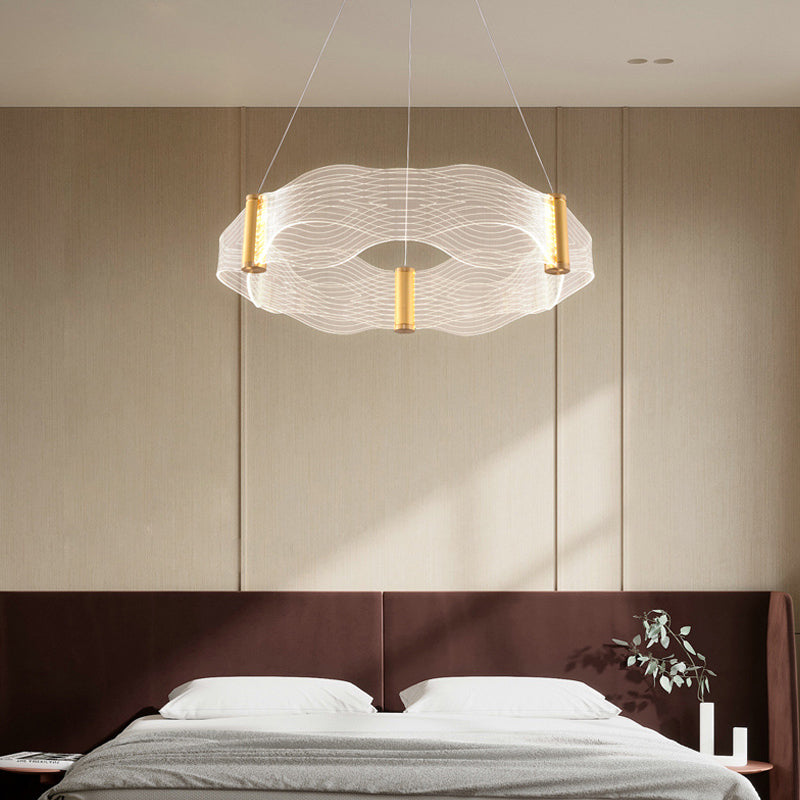 Modern Luxury Waves Round Acrylic Iron LED Chandelier Island Light For Living Room