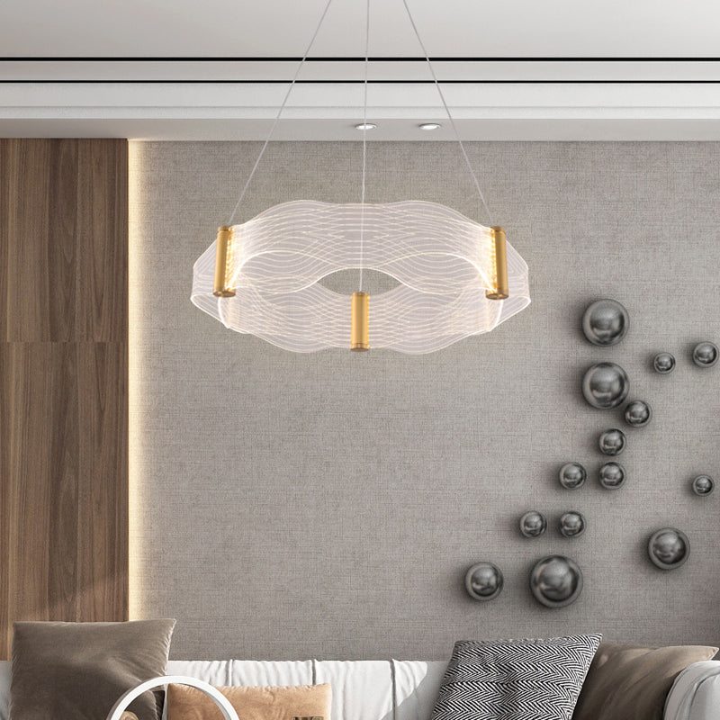 Modern Luxury Waves Round Acrylic Iron LED Chandelier Island Light For Living Room
