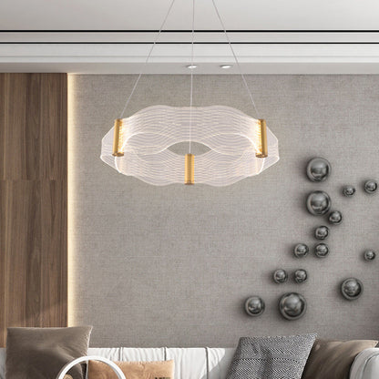 Modern Luxury Waves Round Acrylic Iron LED Chandelier Island Light For Living Room