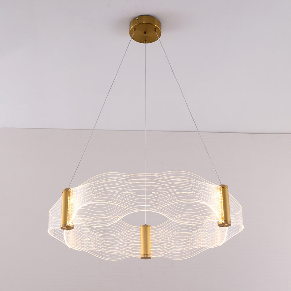 Modern Luxury Waves Round Acrylic Iron LED Chandelier Island Light For Living Room