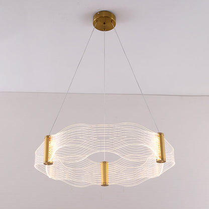Modern Luxury Waves Round Acrylic Iron LED Chandelier Island Light For Living Room