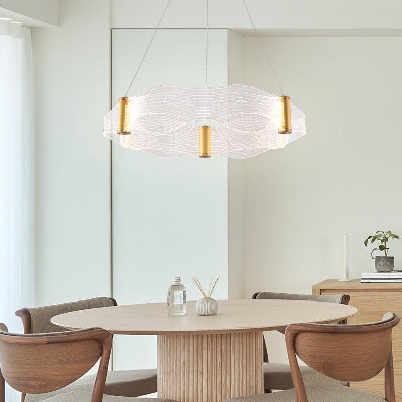 Modern Luxury Waves Round Acrylic Iron LED Chandelier Island Light For Living Room