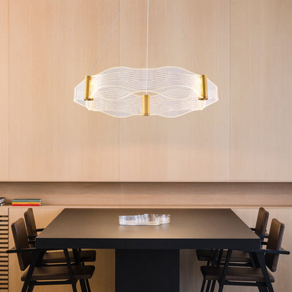 Modern Luxury Waves Round Acrylic Iron LED Chandelier Island Light For Living Room