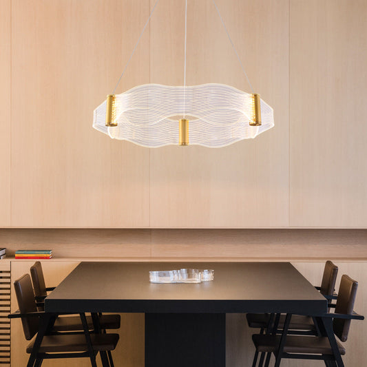 Modern Luxury Waves Round Acrylic Iron LED Chandelier Island Light For Living Room