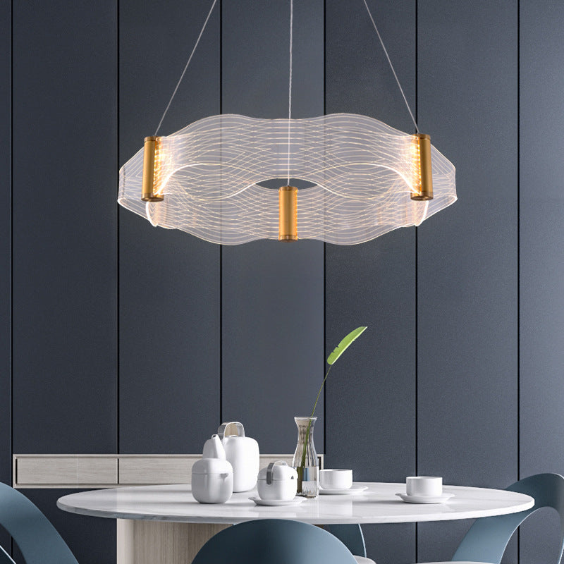 Modern Luxury Waves Round Acrylic Iron LED Chandelier Island Light For Living Room
