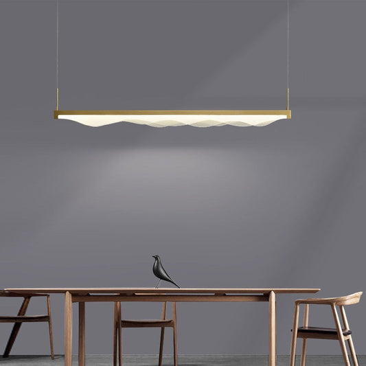 Contemporary Scandinavian Long Wave Resin Copper LED Chandelier Island Light For Living Room