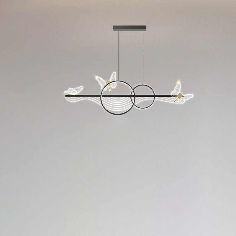 ثريا LED دائرية طويلة من الأكريليك والألومنيوم بتصميم فراشة على شكل موجة حديثة لغرفة المعيشة