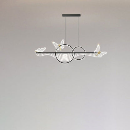 ثريا LED دائرية طويلة من الأكريليك والألومنيوم بتصميم فراشة على شكل موجة حديثة لغرفة المعيشة