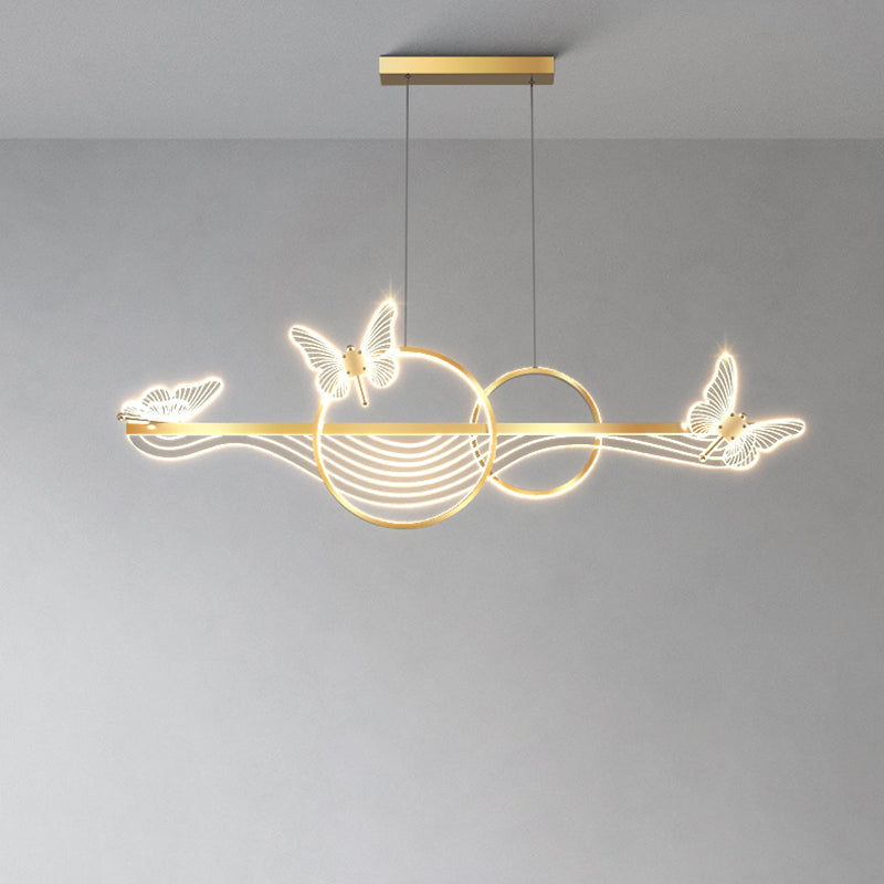 ثريا LED دائرية طويلة من الأكريليك والألومنيوم بتصميم فراشة على شكل موجة حديثة لغرفة المعيشة