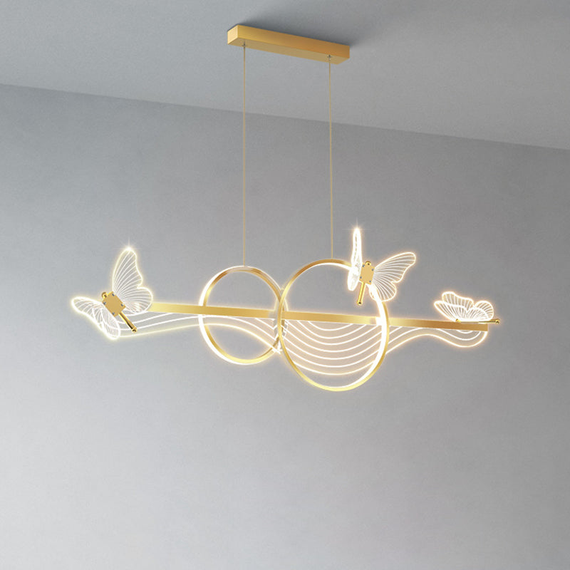 ثريا LED دائرية طويلة من الأكريليك والألومنيوم بتصميم فراشة على شكل موجة حديثة لغرفة المعيشة