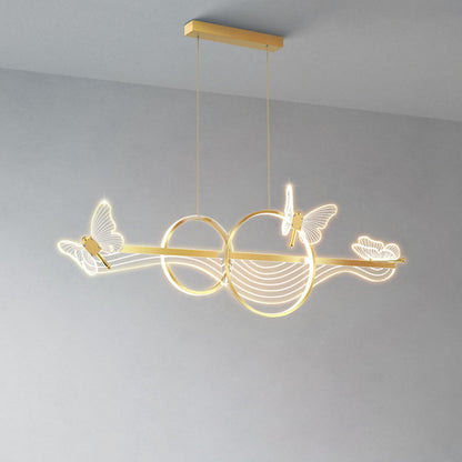 ثريا LED دائرية طويلة من الأكريليك والألومنيوم بتصميم فراشة على شكل موجة حديثة لغرفة المعيشة
