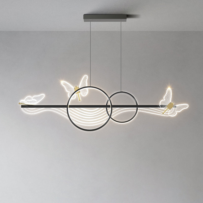ثريا LED دائرية طويلة من الأكريليك والألومنيوم بتصميم فراشة على شكل موجة حديثة لغرفة المعيشة
