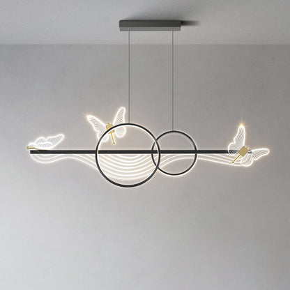 ثريا LED دائرية طويلة من الأكريليك والألومنيوم بتصميم فراشة على شكل موجة حديثة لغرفة المعيشة