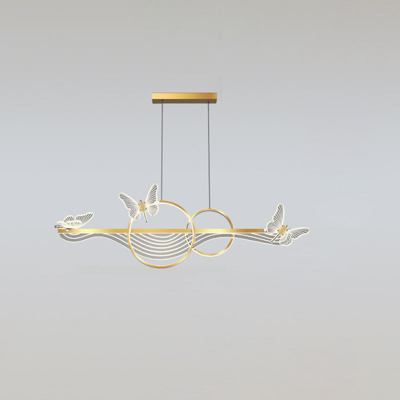 ثريا LED دائرية طويلة من الأكريليك والألومنيوم بتصميم فراشة على شكل موجة حديثة لغرفة المعيشة