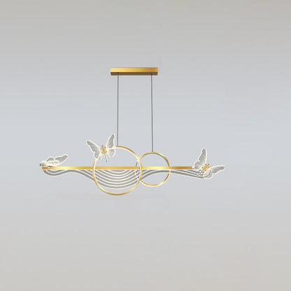 ثريا LED دائرية طويلة من الأكريليك والألومنيوم بتصميم فراشة على شكل موجة حديثة لغرفة المعيشة
