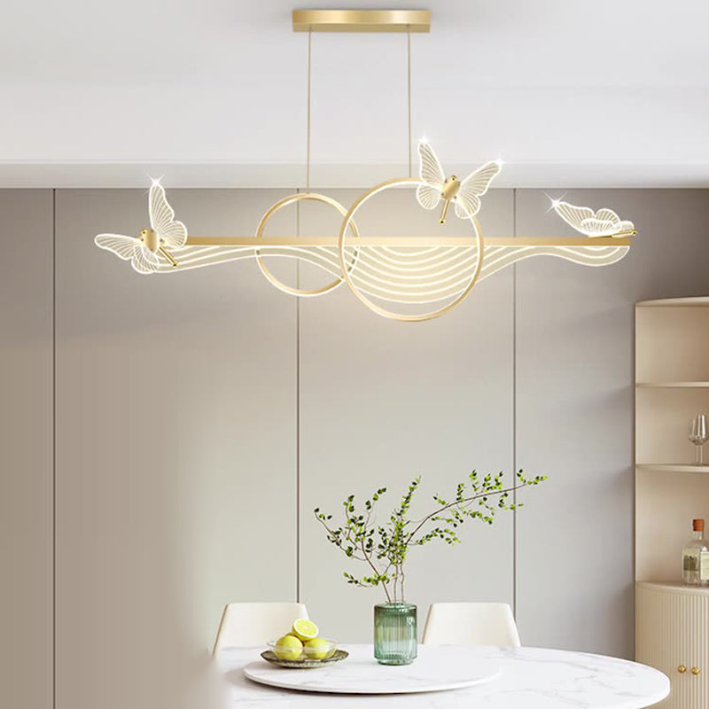 ثريا LED دائرية طويلة من الأكريليك والألومنيوم بتصميم فراشة على شكل موجة حديثة لغرفة المعيشة