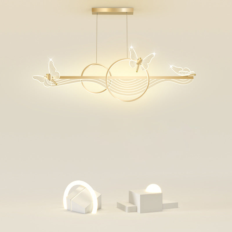 ثريا LED دائرية طويلة من الأكريليك والألومنيوم بتصميم فراشة على شكل موجة حديثة لغرفة المعيشة