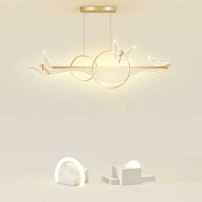 ثريا LED دائرية طويلة من الأكريليك والألومنيوم بتصميم فراشة على شكل موجة حديثة لغرفة المعيشة