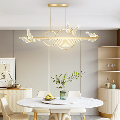 ثريا LED دائرية طويلة من الأكريليك والألومنيوم بتصميم فراشة على شكل موجة حديثة لغرفة المعيشة
