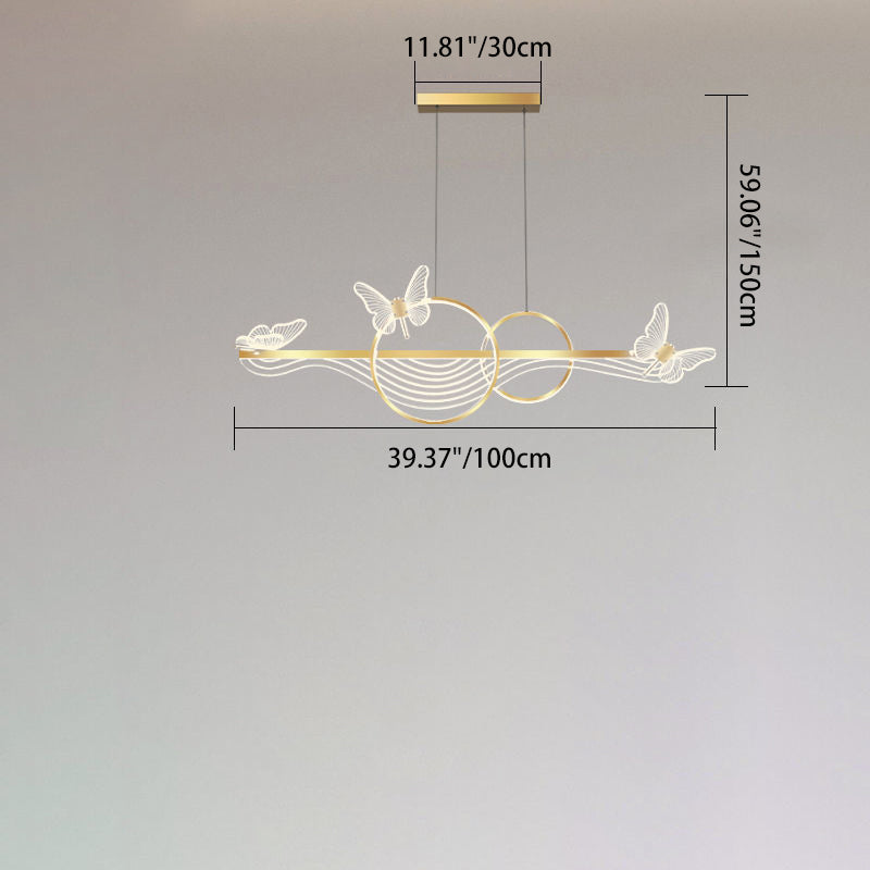 ثريا LED دائرية طويلة من الأكريليك والألومنيوم بتصميم فراشة على شكل موجة حديثة لغرفة المعيشة