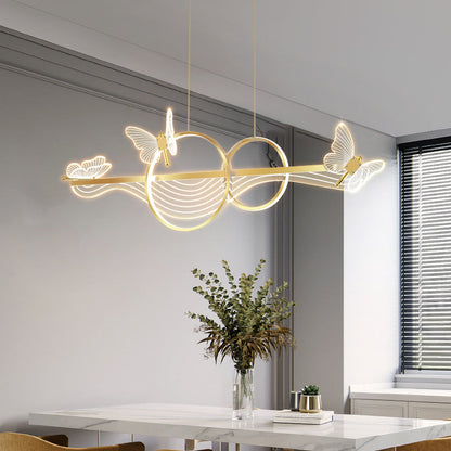 ثريا LED دائرية طويلة من الأكريليك والألومنيوم بتصميم فراشة على شكل موجة حديثة لغرفة المعيشة