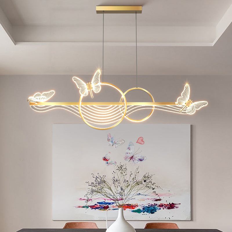ثريا LED دائرية طويلة من الأكريليك والألومنيوم بتصميم فراشة على شكل موجة حديثة لغرفة المعيشة