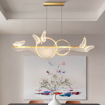 ثريا LED دائرية طويلة من الأكريليك والألومنيوم بتصميم فراشة على شكل موجة حديثة لغرفة المعيشة