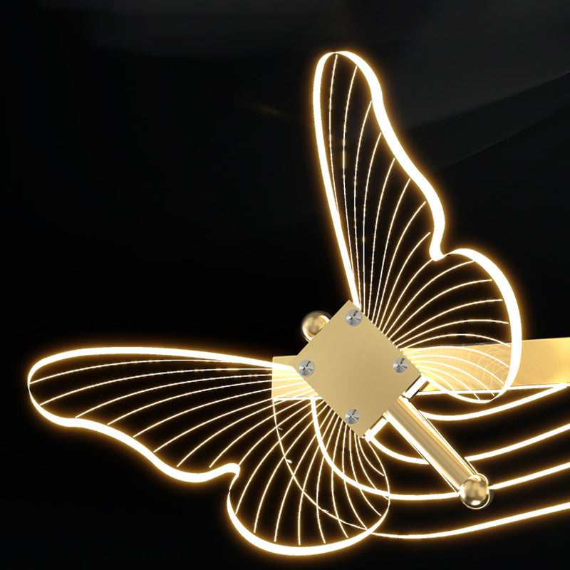 ثريا LED دائرية طويلة من الأكريليك والألومنيوم بتصميم فراشة على شكل موجة حديثة لغرفة المعيشة