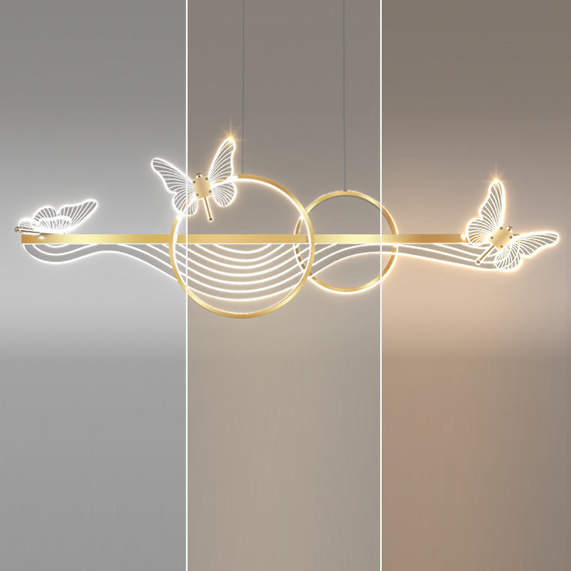 ثريا LED دائرية طويلة من الأكريليك والألومنيوم بتصميم فراشة على شكل موجة حديثة لغرفة المعيشة